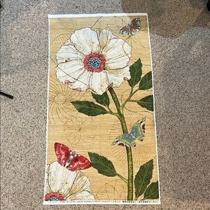 Fabric panel Quilting Floral Wall Art w Butterflies & Large Flower Serendipity